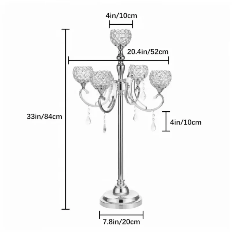 5 Arms Crystal Candelabra for Wedding Centerpiece Floor Candle Holder Set with Chandelier Crystal Beaded