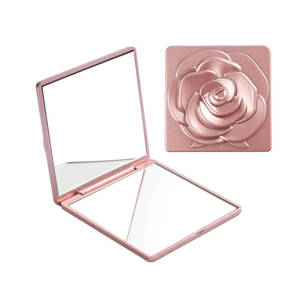 Mini Square Fold Makeup Mirror Rose Flower Compact Cosmetic Mirror Desktop Stand Mirror Folding ABS Pocket Makeup Mirror