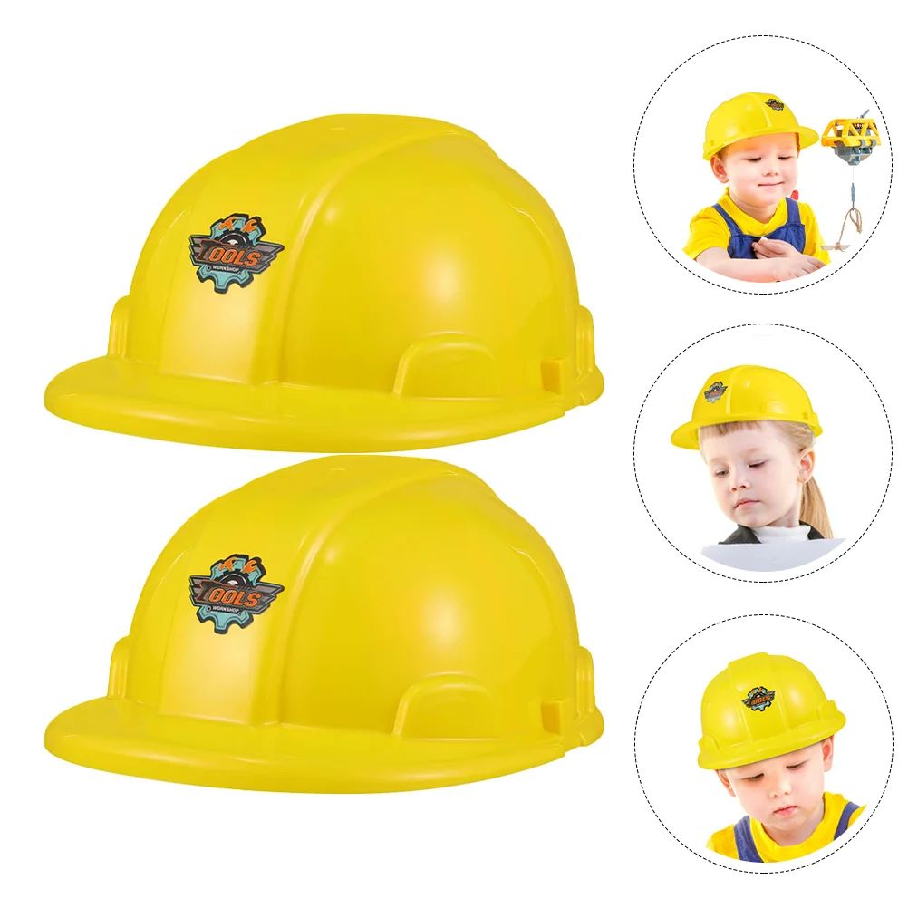 2 Pcs Caps Tool Hat Kids Party Hard Construction for Worker Toy Plastic Hats Yellow Building Dress Up Child