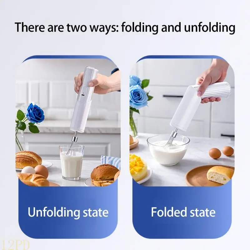 12PD Practical Electric Blenders 3 Speed Controllable Foldable Handle Stainless Steel Mixing Tool Wireless Eggs Beater