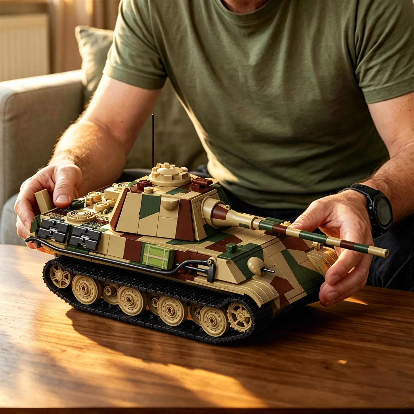 Panzerkampfwagen V Panther Tank Building Block Model with 75mm Gun, 1/28 Scale Display Toy, Birthday Gift