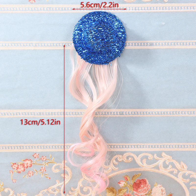 1Pcs Sweet Doll Hat With Length Wig Dollhouse Doll Curly Hair Accessories Doll Princess Dress Up Toy For Girls Pretend Play Toy
