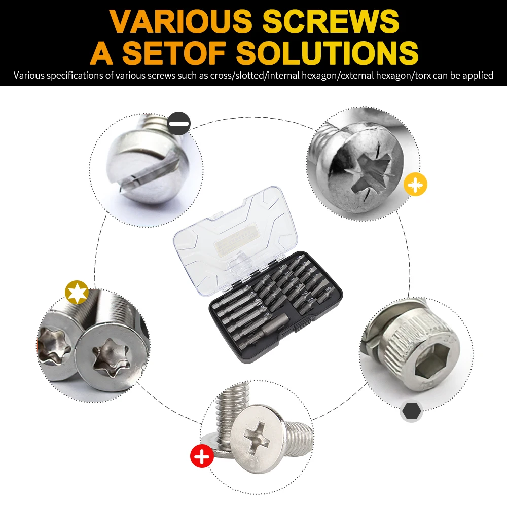 BESTIR 22pcs Screwdriver Bit Set S2 Alloy 1/4 Inch Shank Magnetic Screwdriver Tips Torx Hex Pozi Slotted Phillips For Fix Repair