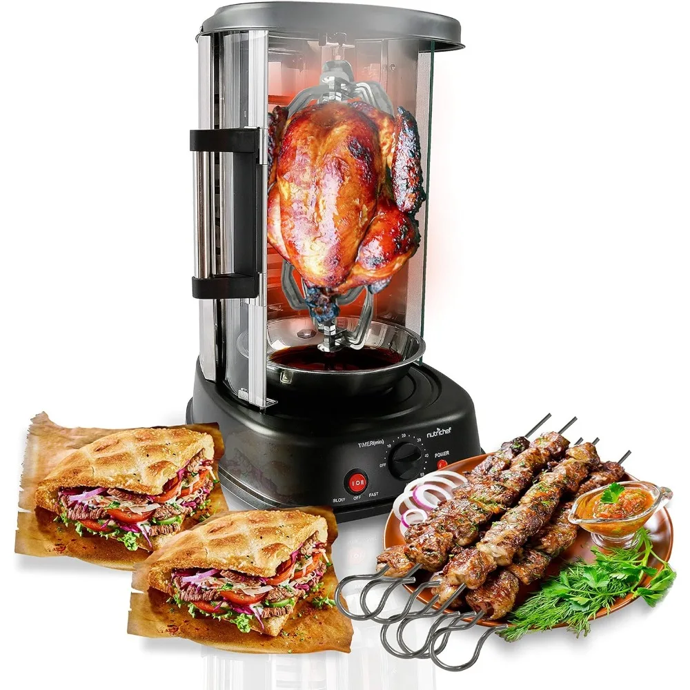 Countertop Vertical Rotating Oven - Rotisserie Shawarma Machine, Kebob Machine, Stain & Heat Resistant Door & Energy Efficient