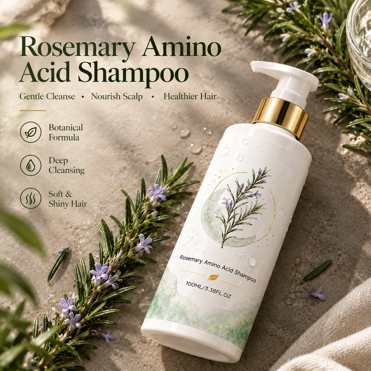 Rosemary Amino Acids Shampoo For Deep Scalp Environment Care,Fuller-Looking Hair Natrual Formula Daily Hair Care For Women & Men