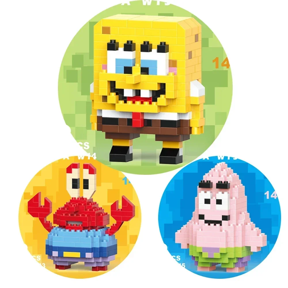 Cute Cartoon Small Building Toys Block SpongeBob Mini Model Figures Game for Kids Birthday Gifts