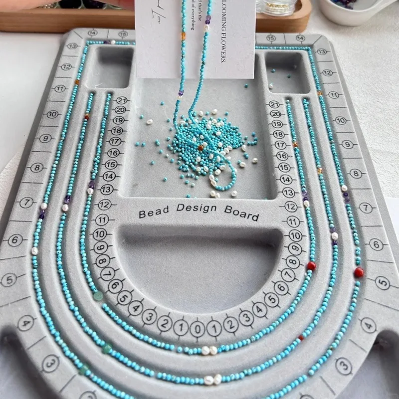 New Fashion DIY Bead Necklace Bracelet Jewelry Design Plate for Women Grey Flocking Display Boxes DIY Jewelry Making Accessories