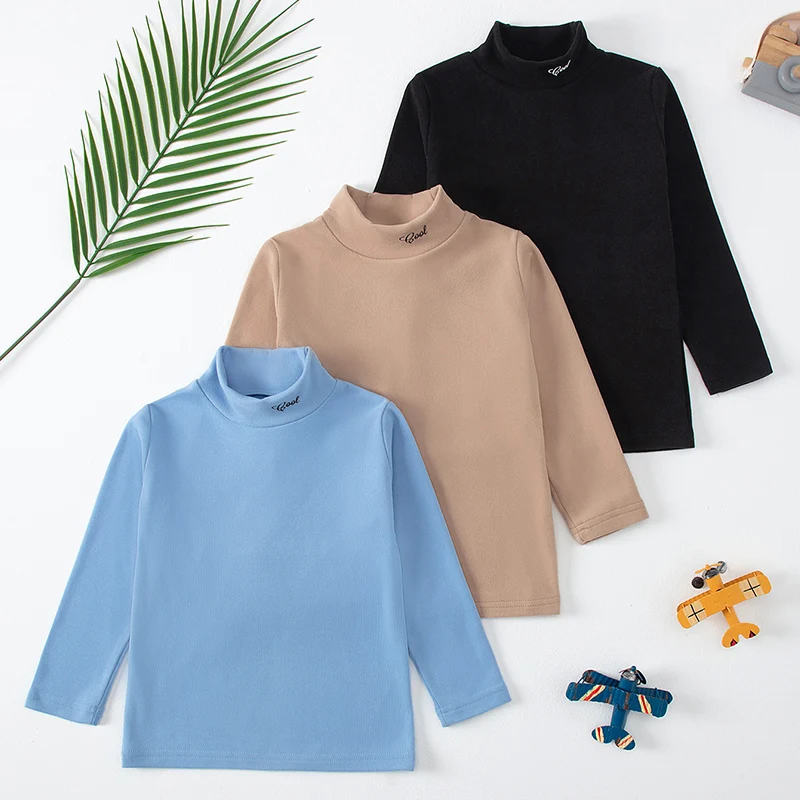 

3/1 Piece Autumn And Winter Children's Solid Color Versatile Mid Neck Long Sleeved T-shirt For Boys And Girls Warm Base Shirt