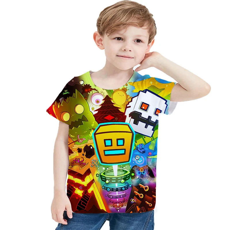 

Kids 3D Print T-shirt Geometry Dash Cartoon Harajuku Tops Tees Summer Boys Girls O-neck Short Sleeve T Shirt Children Clothing