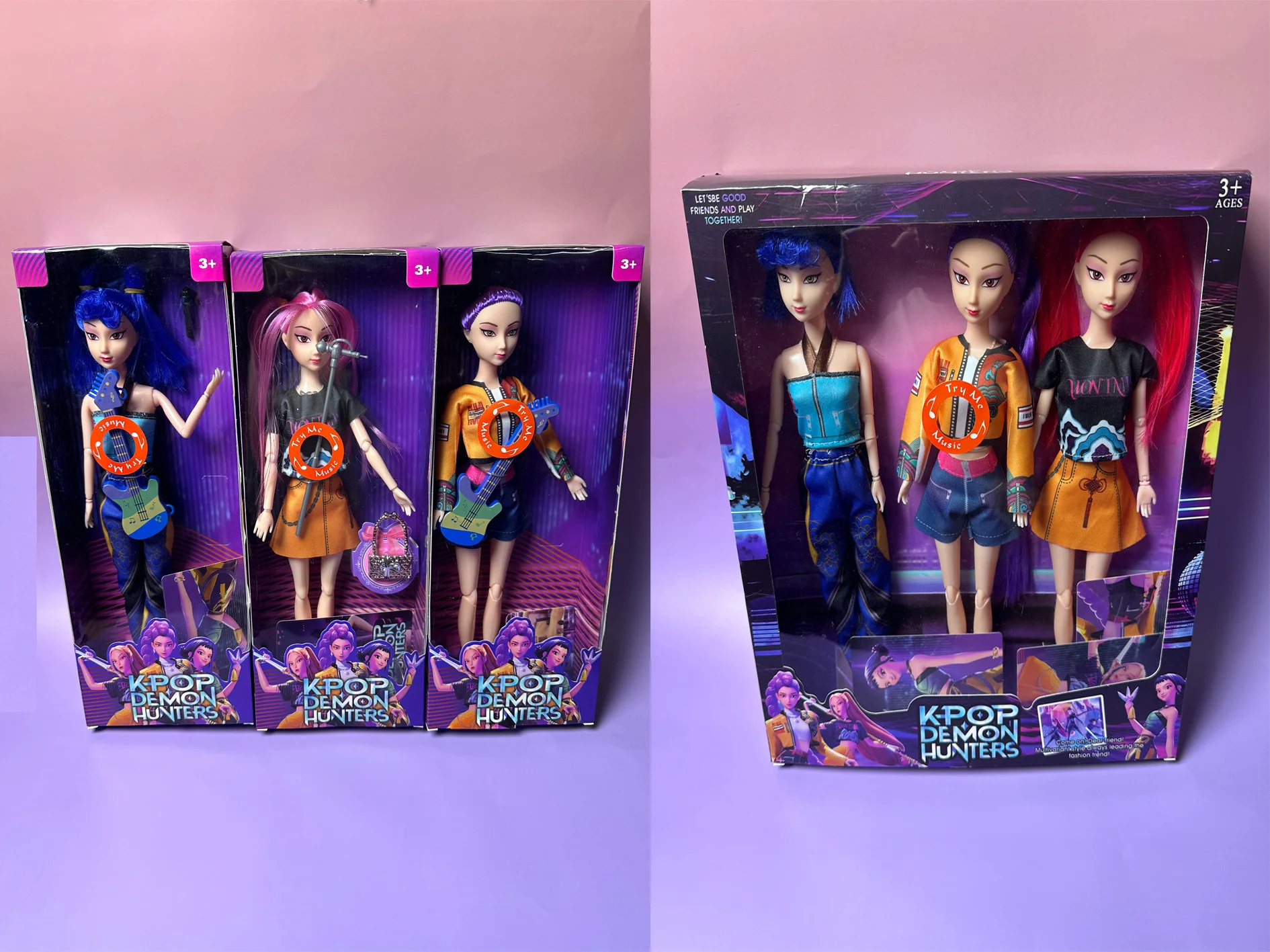 

Kpop Demon Hunters 3-Pack Action Figure Dolls - Rumi Mira Zoey DIY Plastic Toys with Music, Collectible Kpop Gift for Girls 3+