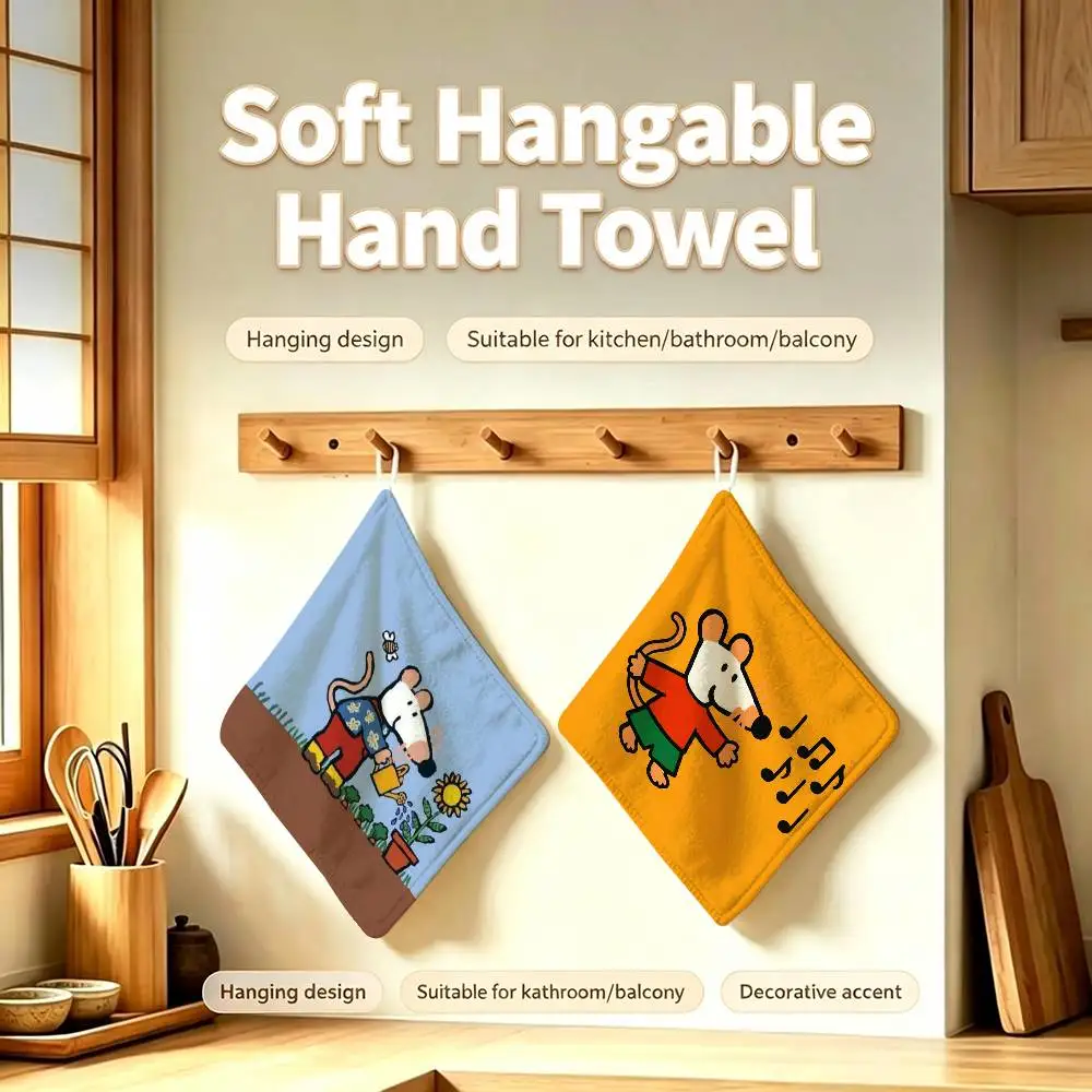 Maisey Mouse Polyester Cotton Daily Towel Hanging Kitchen Hand Wiping Cloth Durable for Whole House Use