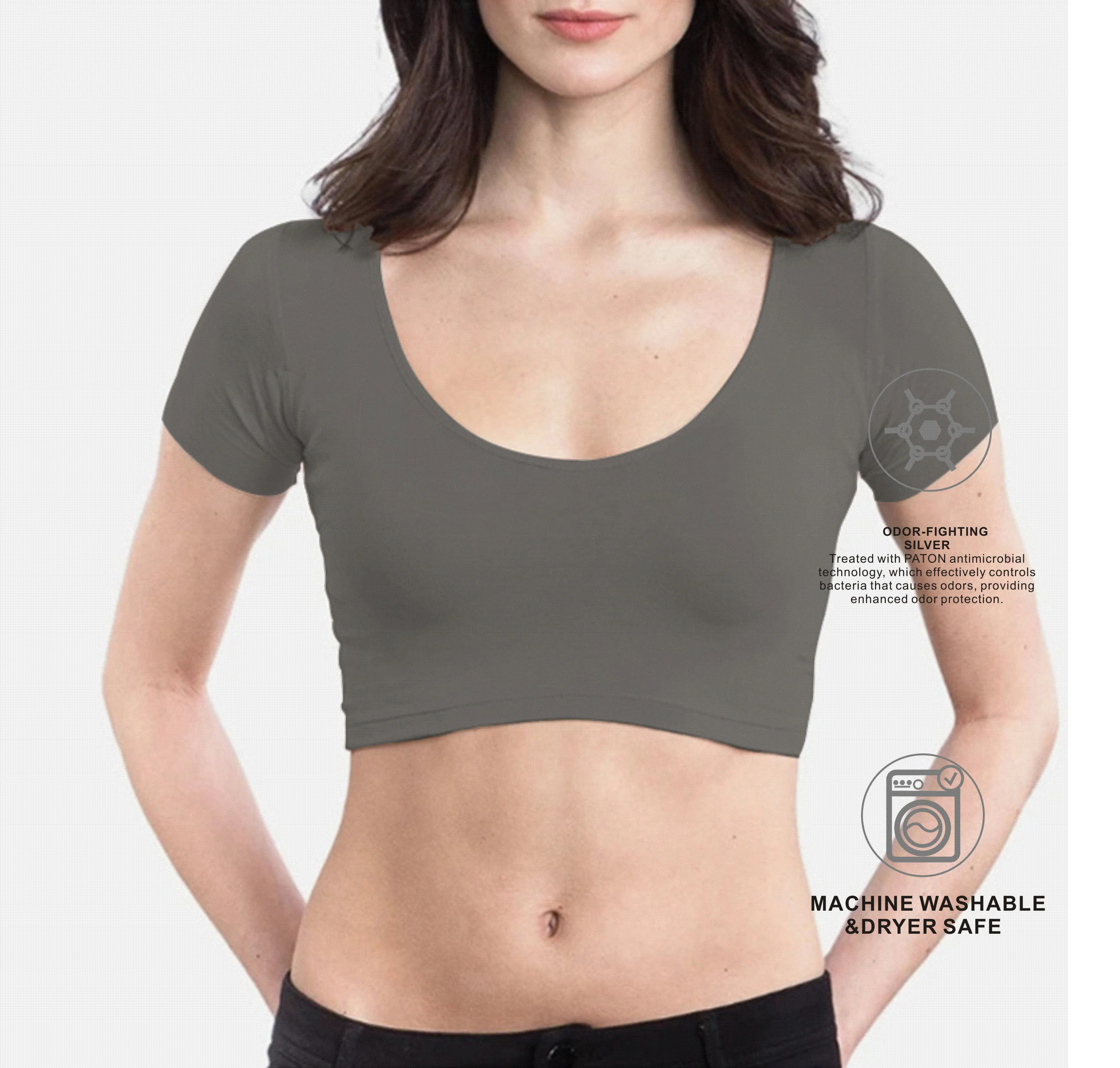 Sweat Proof Padding Sports Gym Round Neck White Anti-sweat Sweatproof Women's Undershirts Crop Top