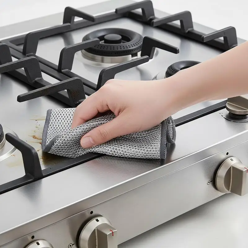 Reusable Double-Sided Steel Wool Scrubber Non-Scratch Metal Scouring Pad for Home Restaurant Kitchen Cleaning