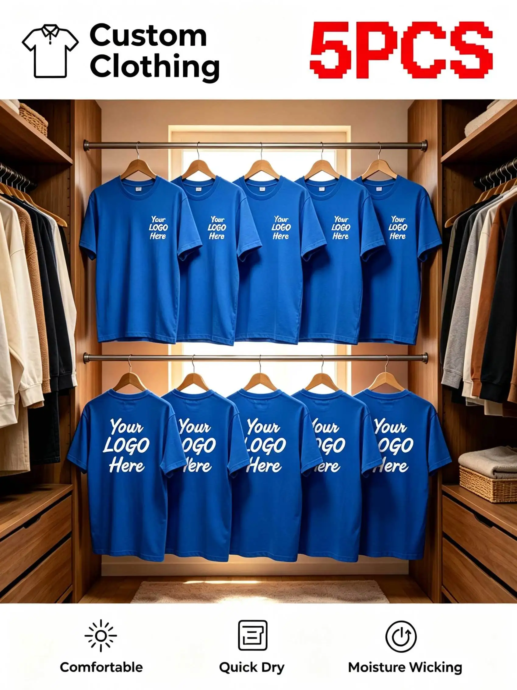 Personalized men's T-shirt 5PCS, add your graphics, short sleeved top, summer, send husband, boyfriend, lover, home