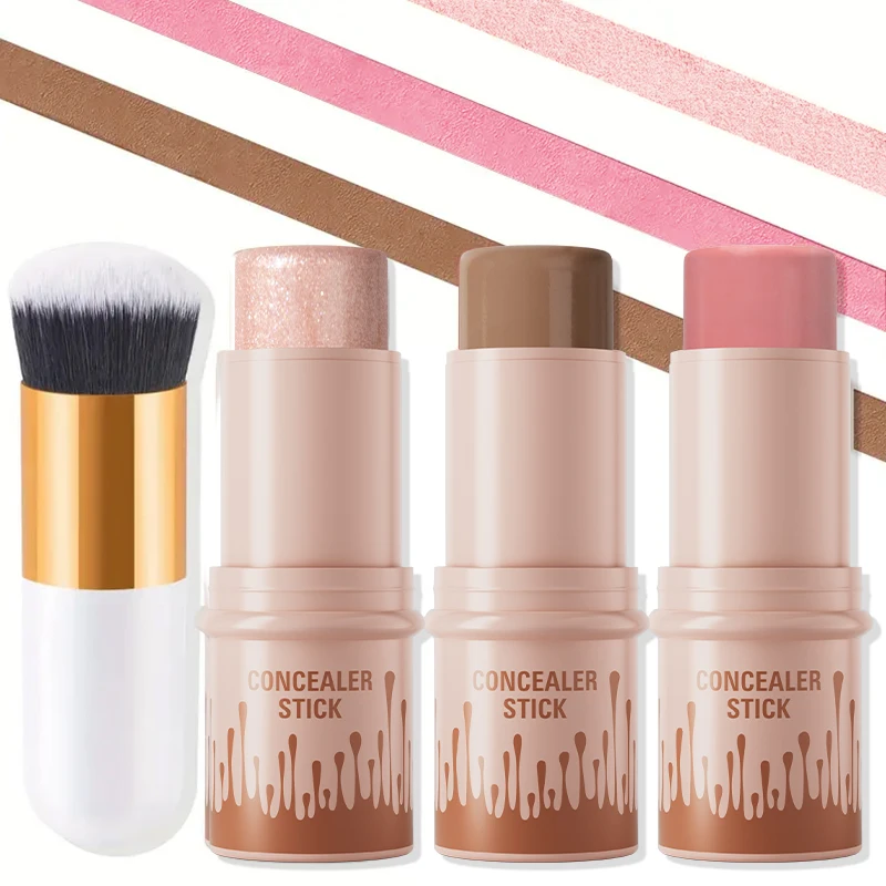 輪郭スティック、ハイライトスティック、ブラッシュスティック、輪郭ブラシの4点セット、顔の輪郭を形作る、べたつかない、防水