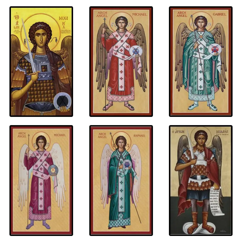 Greek Orthodox Archangel Michael Defeating Satan Icon HD Canvas Print Byzantine Art with Flaming Sword for Christian Living Room