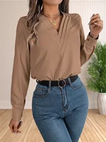 Blusa elegante de oficina de negocios para mujer, camisas elegantes de manga larga con cuello en V en capas, Tops de trabajo 2024