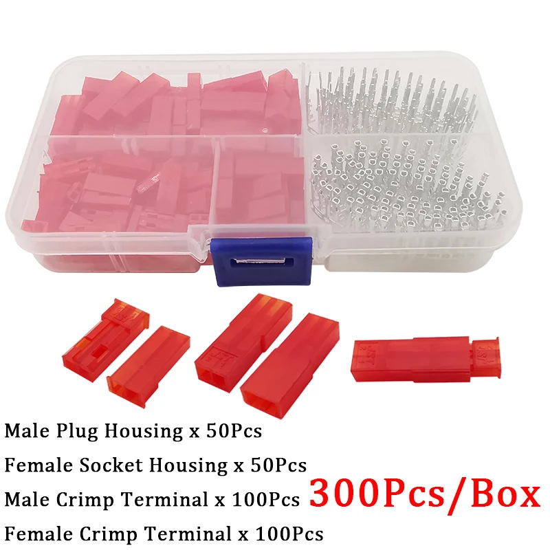 300Pcs/Box 2.54mm JST SYP Male Female Housing Terminals Kit JST 2 Pin Plug Socket Housing Crimp Terminal For RC Lipo Battery DIY