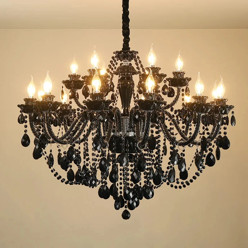 Lustre Room Decor 90-260v Black Crystal Pendant Lights Decoration Black Chandelier Living Room Crystal Chandelier Light Dining