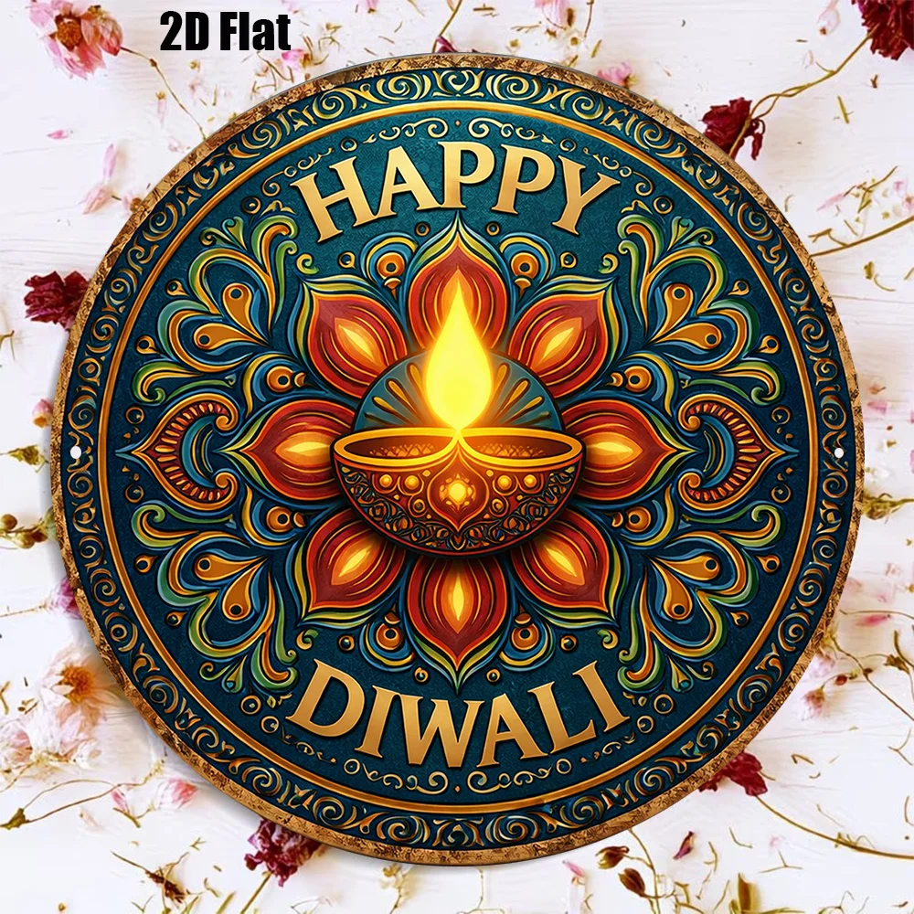 CIFBUY Retro Happy Diwali Aluminum Wall Art Waterproof Wearproof Home Party Temple Yard Room Decor Gift