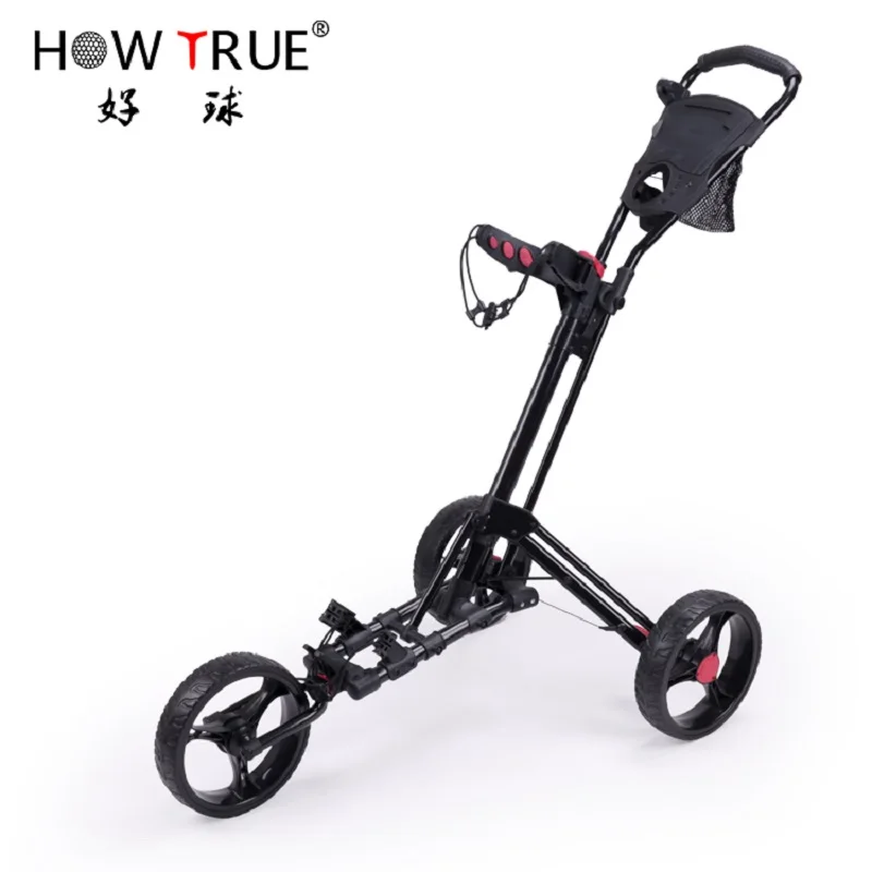 Golf Trolley 3 Wheel, Easy Open/Fold Lightweight Golf Push Cart with Umbrella and Water Holder and Foot Brake, Golf Perfect Tool