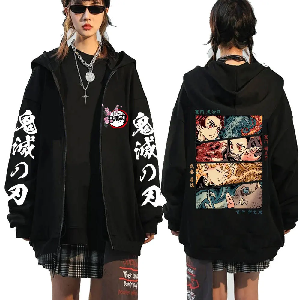 Anime Demon Slayer Zip Up Hoodies Kamado Nezuko And Kamado Tanjirou Print Men Women Harajuku Sweatshirt Zip Up Jacket Coats