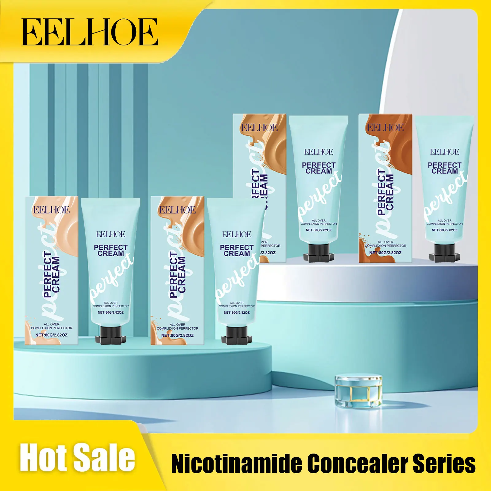 Eelhoe nicotinamida corretivo série duradoura à prova dwaterproof água remover olheiras cobertura completa para dartar pele base facial conjunto de maquiagem