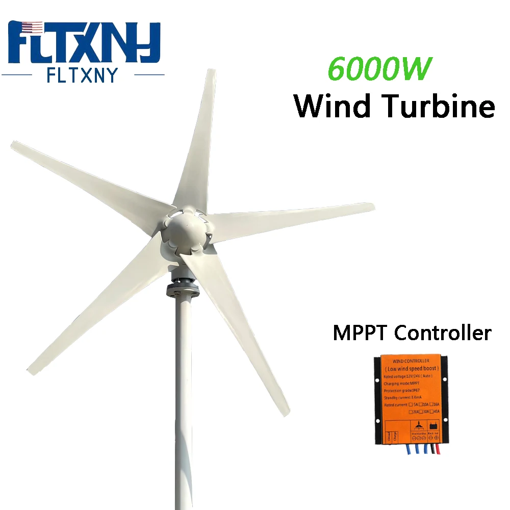 FLTXNY 4000W 12V 24V 48V Small Wind Turbine For Home Wind Generators With 5 Blades With MPPT Charge Controller Regulator