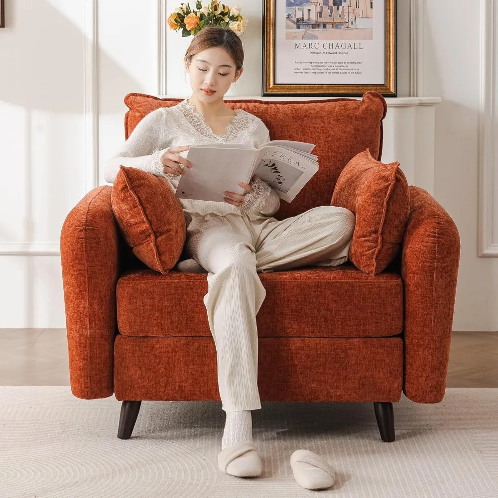 Oversized Comfortable Accent Chair with Storage Mid-Century Upholstered Armchair with 2 Throw Pillows for Living Room 24.5 Inch