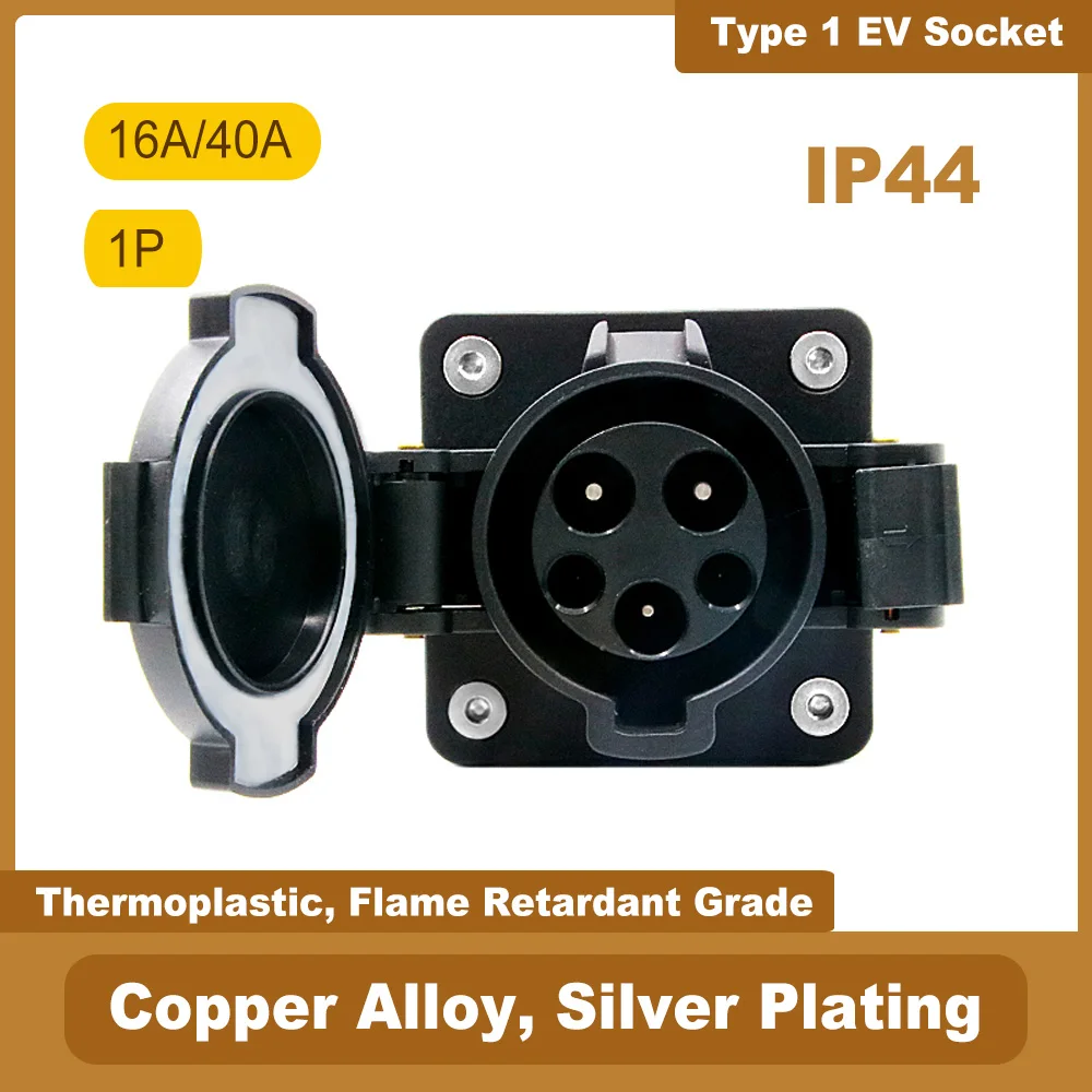 EV Charger Type 1 J1772 16A 40A Socket Outlet Male Fixing Electric Vehicle Charging Cars Cable EVSE Side Socket