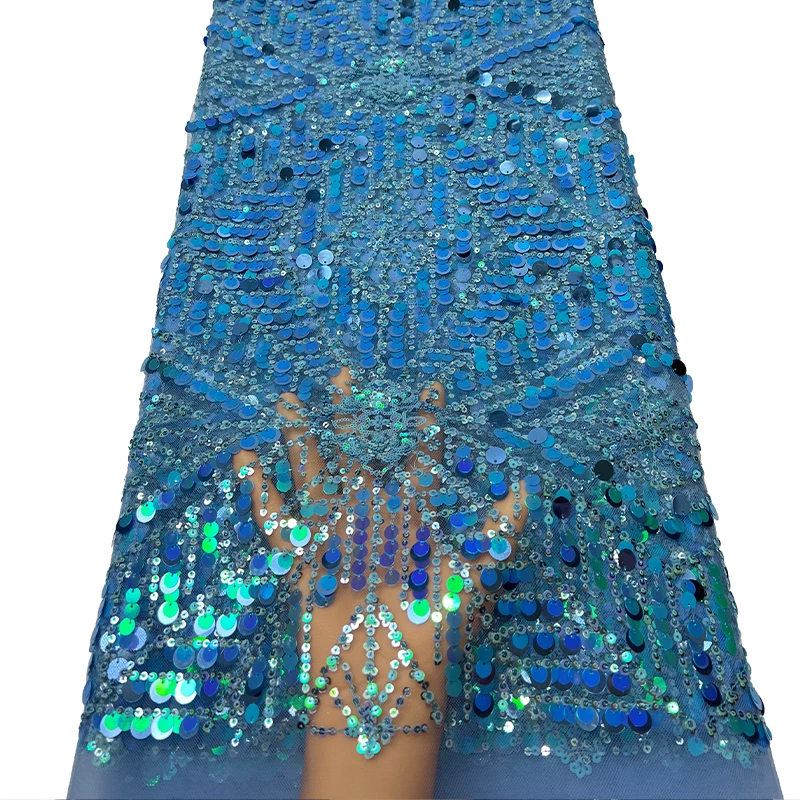 نسيج شبكي فرنسي فاخر، قماش دانتيل مطرز بالترتر الأفريقي عالي الجودة ملون كبير على شكل سمكة