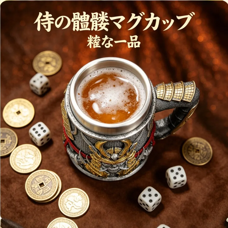 3D Embossed Samurai Beer Mug Stainless Steel Tankard Japanese Bushido Gothic Oni Mask Skull Design Stein Cup for Men