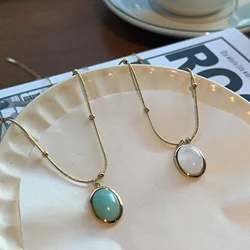 316L Stainless Steel New Fashion Fine Jewelry Oval Sea Blue Opal Beaded Charms Snake Chain Choker Necklaces & Pendants For Women