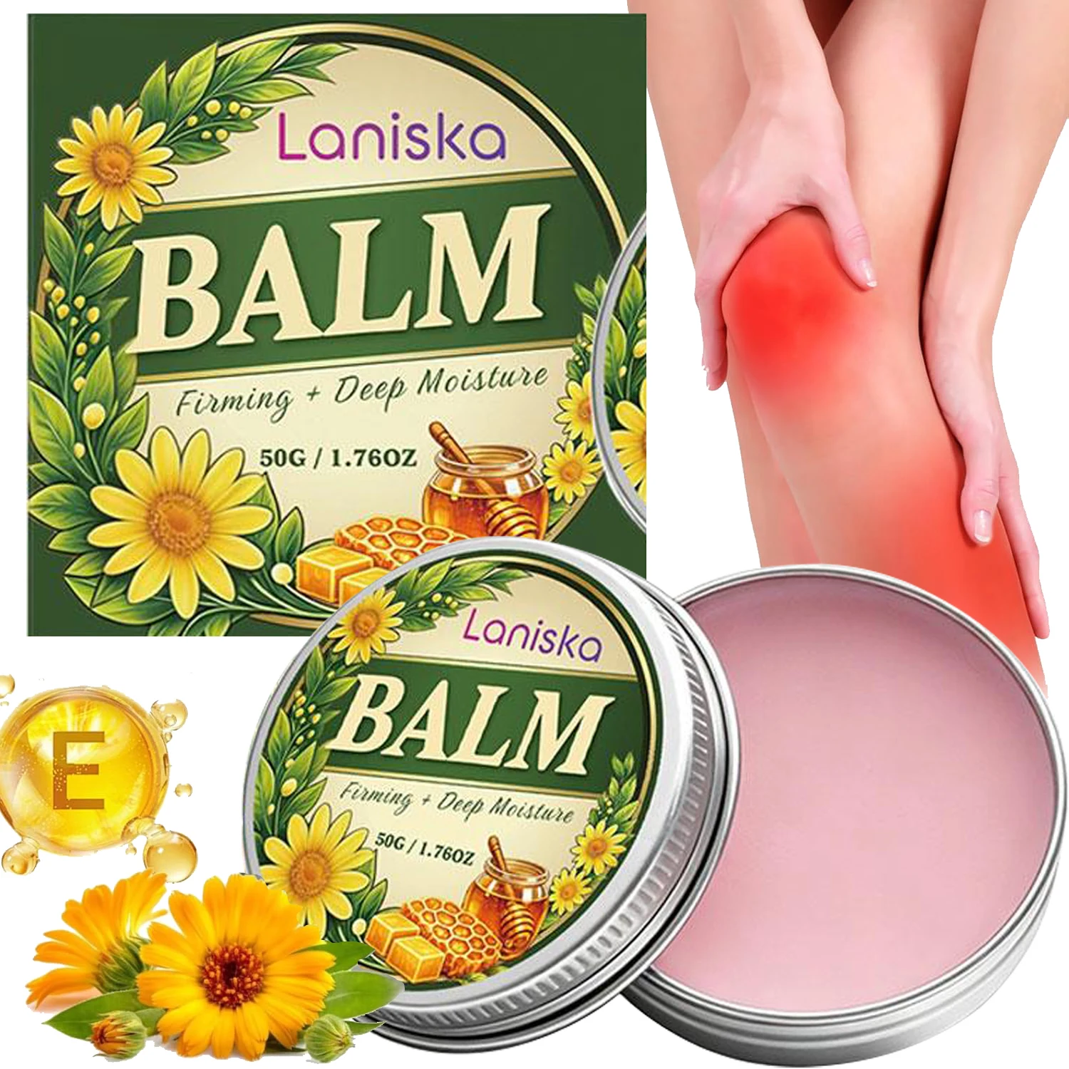 Bálsamo de Masaje para Piernas, Cuidado Calmante para el Cuerpo, Crema para el Cuidado de Músculos, Articulaciones y Piernas Hinchadas, Manos, Pies y Cuerpo, Ingredientes Naturales de Caléndula