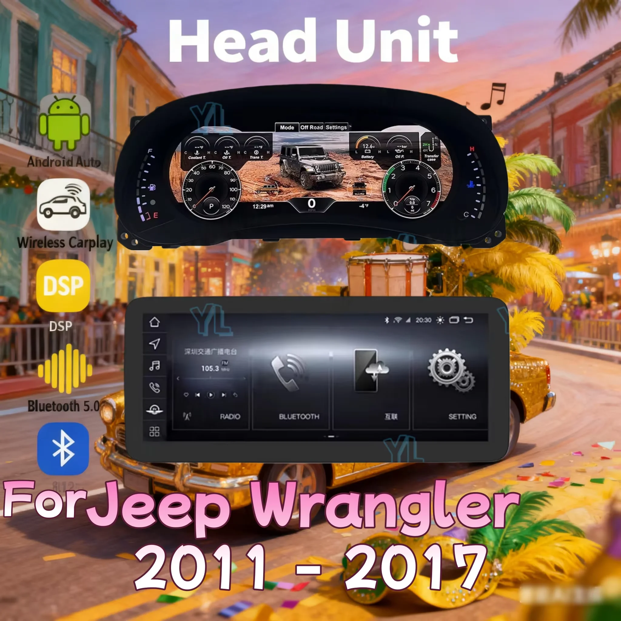 Android 14 Car Radio For Jeep Wrangler 3 JK 2011 2012-2017 12.3 Inch Multimedia GPS Naviga Stereo 4G Head Unit Bluetooth 5.0 DSP