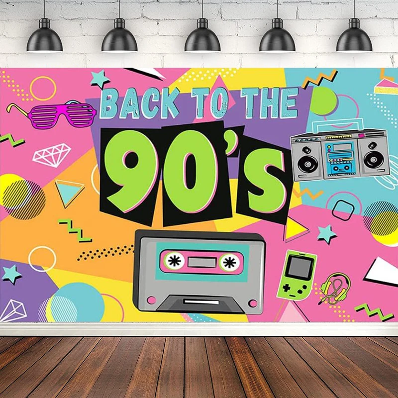 Photography Backdrop Back To The 90s Hip Hop Music Party Decor Radio Green Game Console Graffiti Background Cake Table Banner