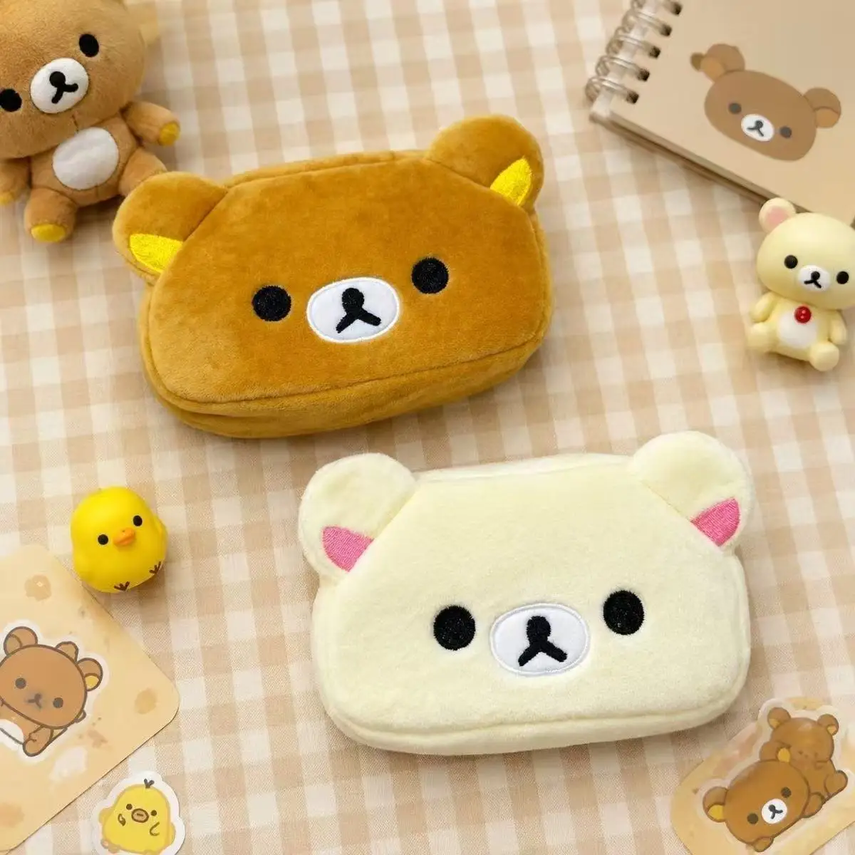 Cartoon Rilakkuma Makeup Organizer Storage Bag Cute Cartoon Bear Plush Kawaii Cosmetic Cosmetic Bags Vanity Beauty Case Gift