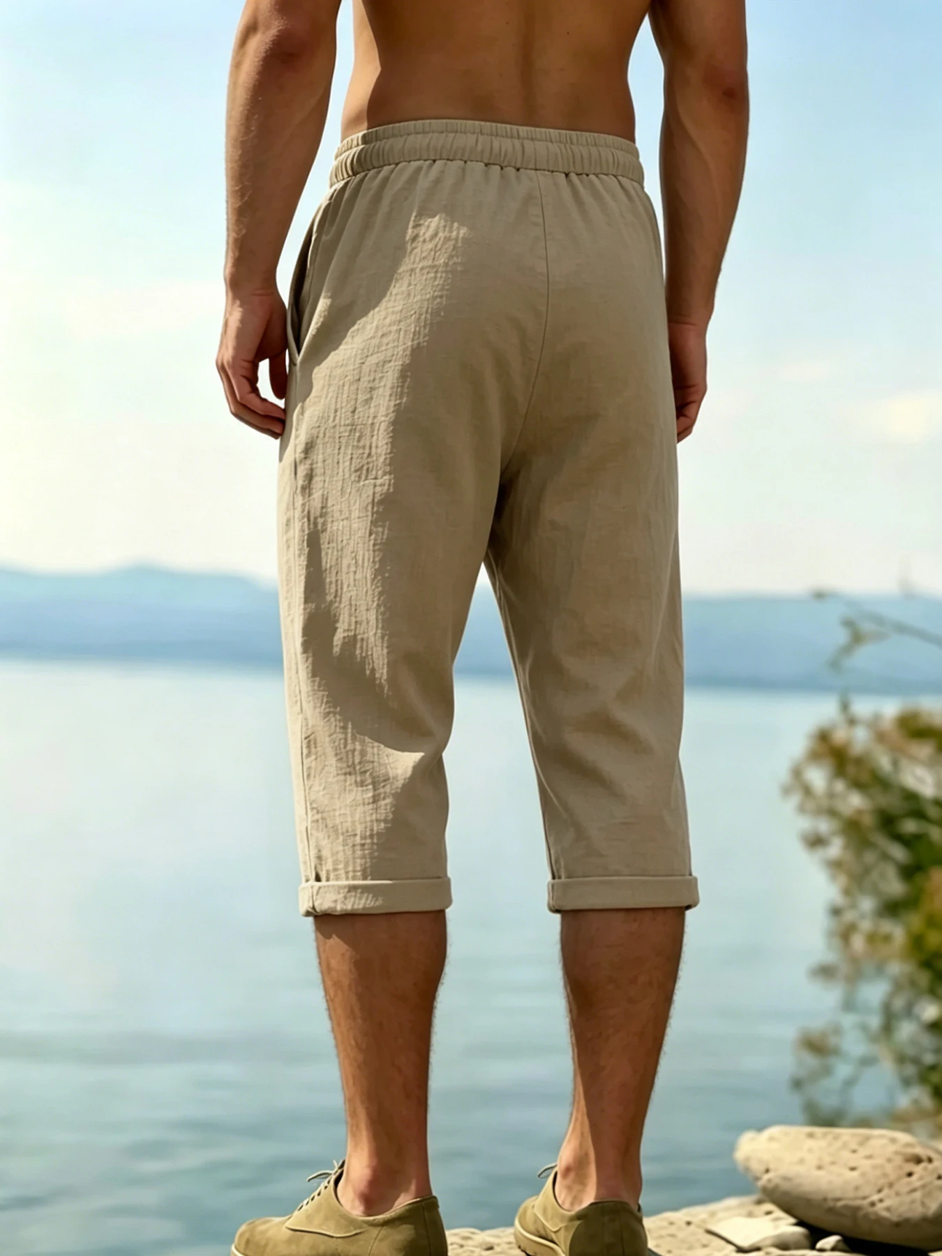 Bestseller Herren Capri-Hose mit Geradem Bein und Abgerolltem Saum, Minimalistischer Alltagsstil, Atmungsaktiv und Knitterfrei – Detail 6