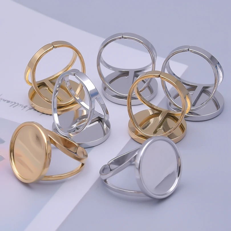 Elliptical Smooth Bright Surface Double Deck Metal Ring Openingadjustable Stainless Steel Couple Retro Wedding Rings Set Gift