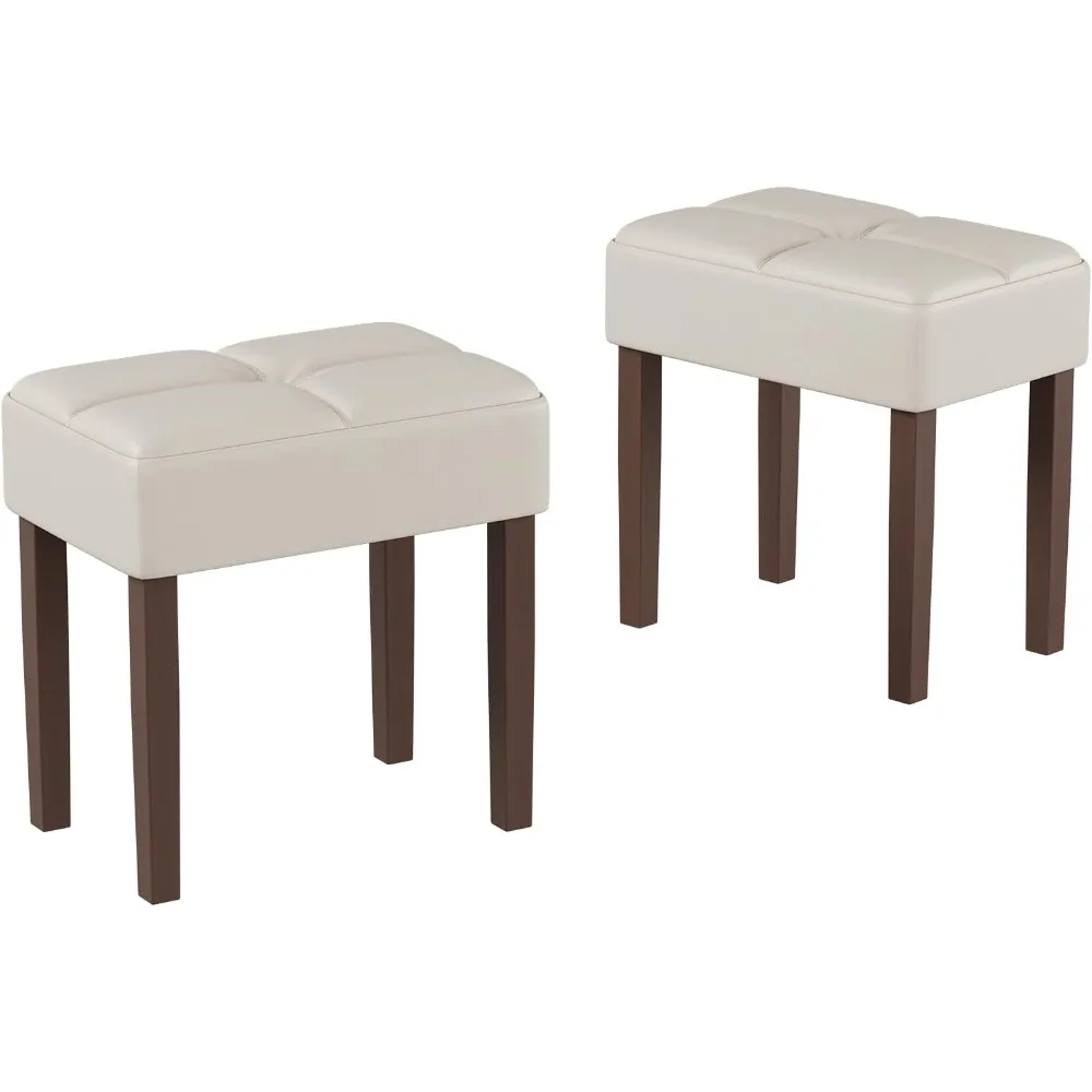 

Two Leather Vanity Stool, 18.7 Inch Wide Rectangle Ottoman Bench for Makeup Room, A Set Vanity Chair with Wood Legs for Piano Ro