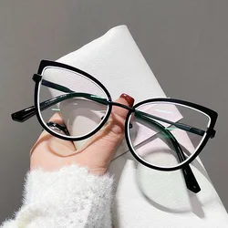 54843 Women Classic Anti-Blue Light Glasses Frame Spring Hinge Fashion Cat Eye Metal Optical Frames Computer Glasses