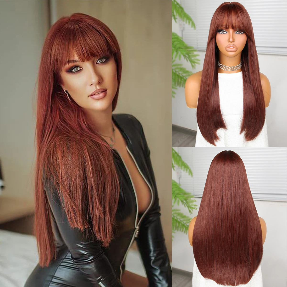 High Quality Heat Resistant Fiber Women Stylish For Black Women Brazilian Glamorous Wig With bangs Perfeet for Any Occasion