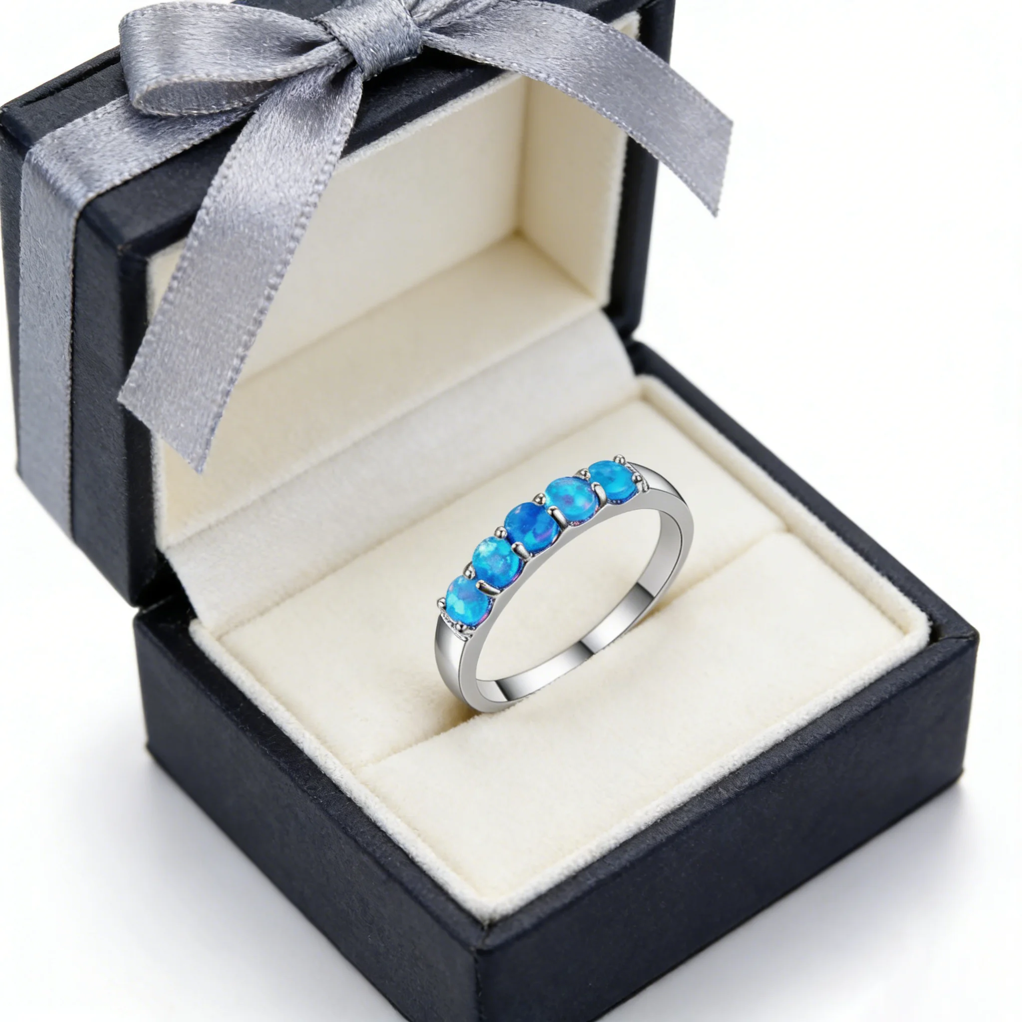 New design blue fire opal Women\'s Rings Anti Allergy Elegant Jewelry perfect birthday and anniversary Dating gifts for women