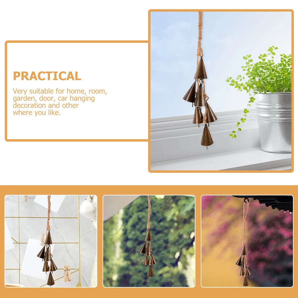 

2pcs Witch Bell Wind Chime Hanging Decor Iron Hemp Rope Outdoor Indoor Home Garden Door Balcony Pendant Craft Ornament