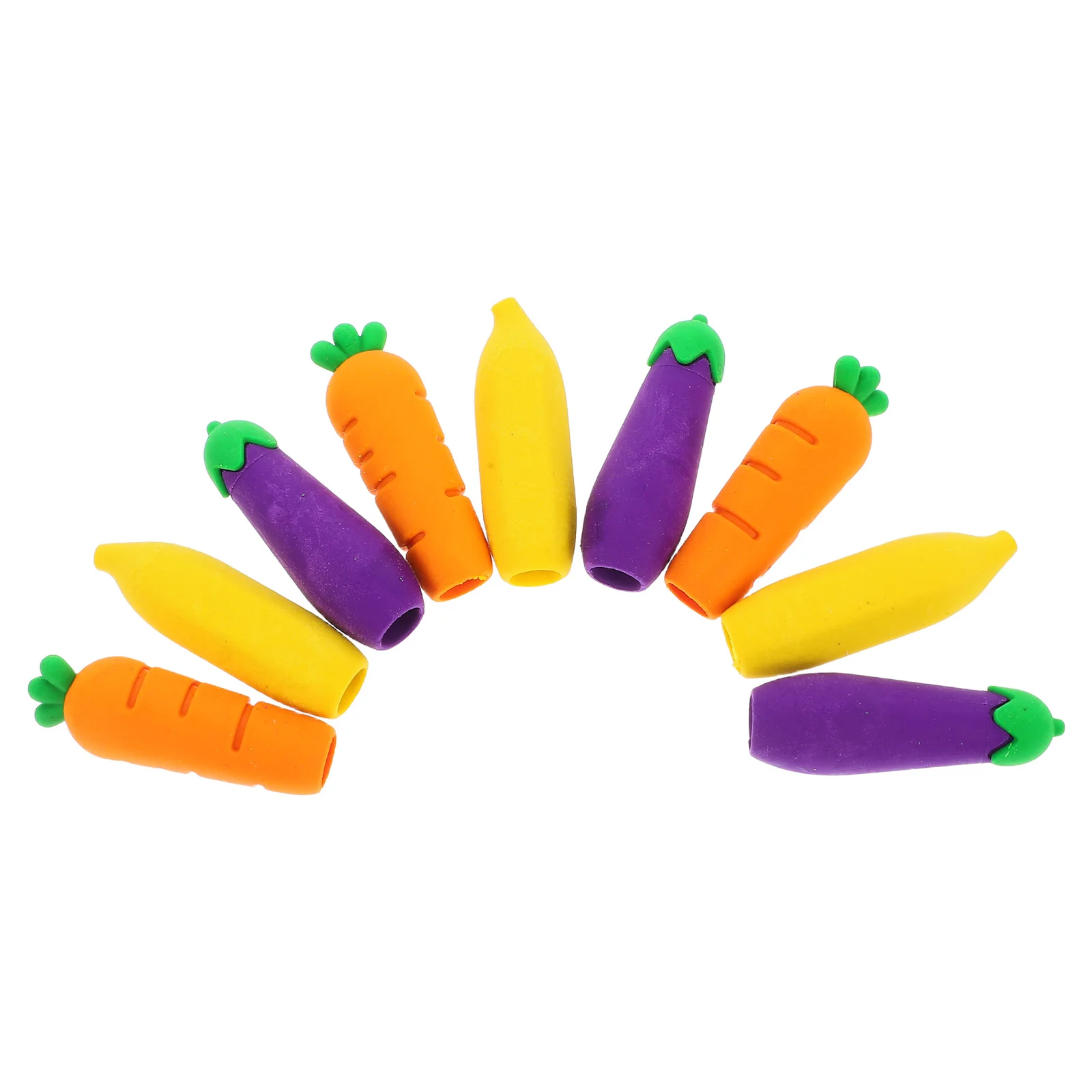 9 Pcs Vegetable Cute Pencil Hat Pupils Erasers Soft Rubber Tip Protector Topper