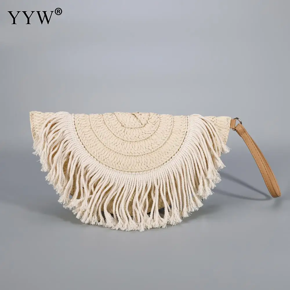 Corn Husk Weave Dinner Clutch Bag Women\'s Fashion Simple Solid Straw Large Purse Woman Summer Casual Vacation Ladies Wallet 2023