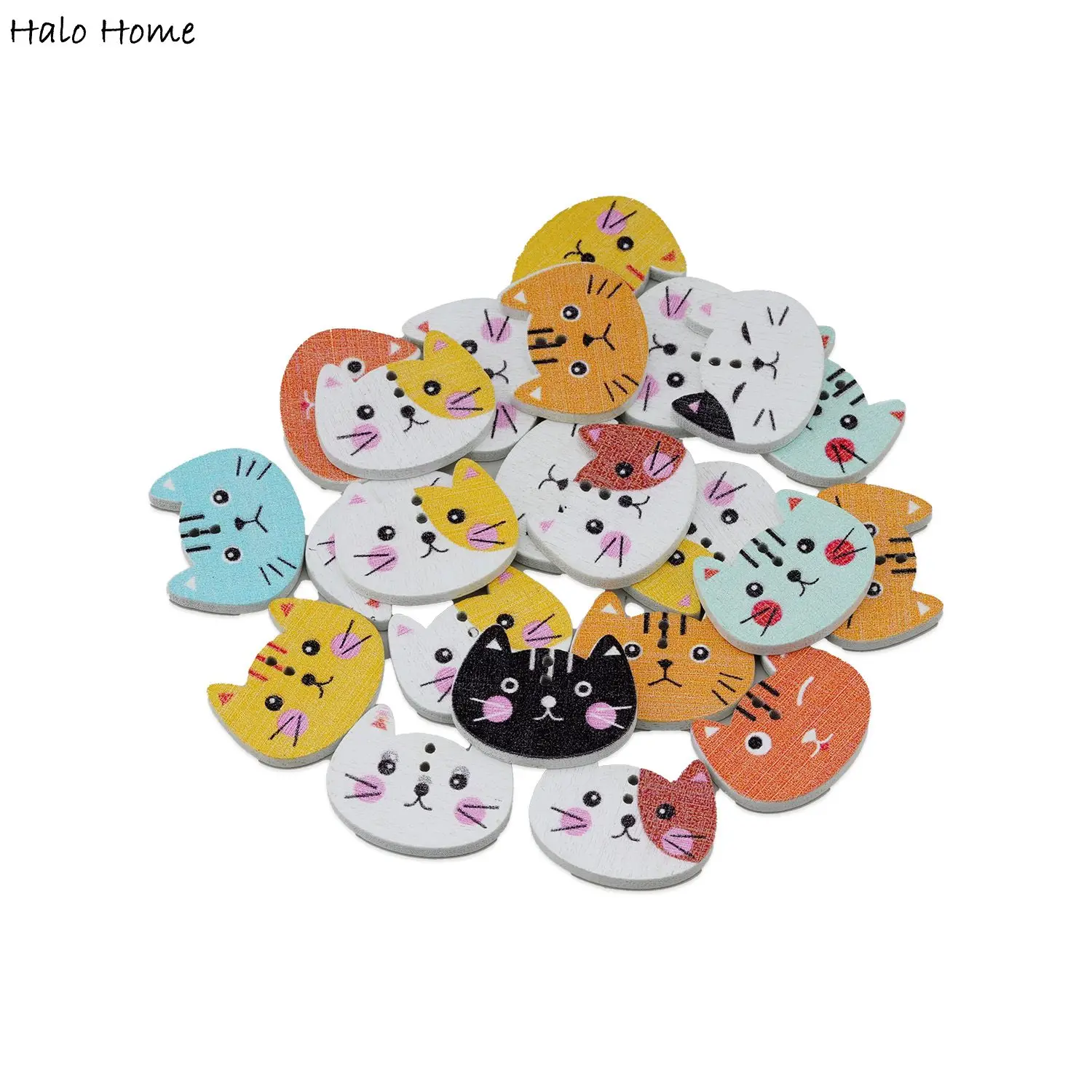 30pcs Cat Head Wood Buttons Sewing Scrapbooking Clothing Headwear Handmade Crafts Home Decor Accessories DIY 20x15mm