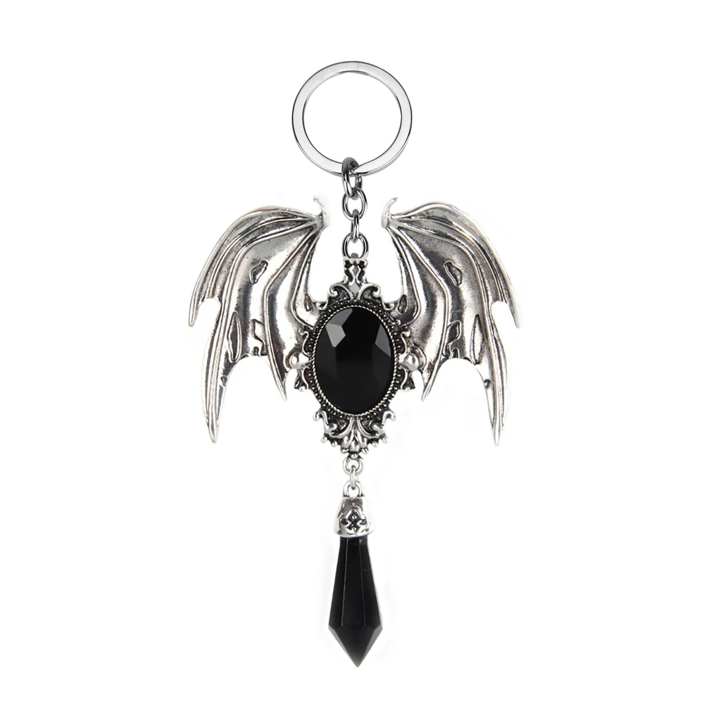 Stunning Gothic Vampire Bat Keyring Red Crystal Beads Vampire Bat Keychain Gothic Jewelry