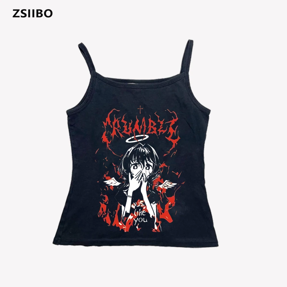 

Y2K Harajuku Gothic Punk Cartoon Short Sleeve T-Shirt Summer Women Hip Hop Loose Casual Streetwear Aesthetic Crop top Clothes