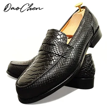 ELEGANTE HERREN-LOAFERS-SCHUHE SCHWARZ BRAUN SCHLANGENDRUCK LÄSSIGE HERREN-KLEIDERSCHUHE HOCHZEIT BÜRO BUSINESS ECHTE LEDER-Schuhe für Männer
